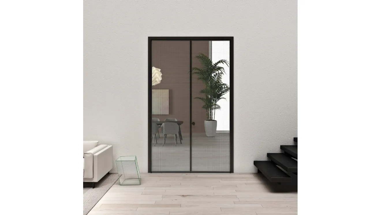 Porta per interni Aladin Double Swing Plain Mono in vetro con telaio in alluminio di Glas Italia