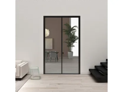 Porta per interni Aladin Double Swing Plain Mono in vetro con telaio in alluminio di Glas Italia